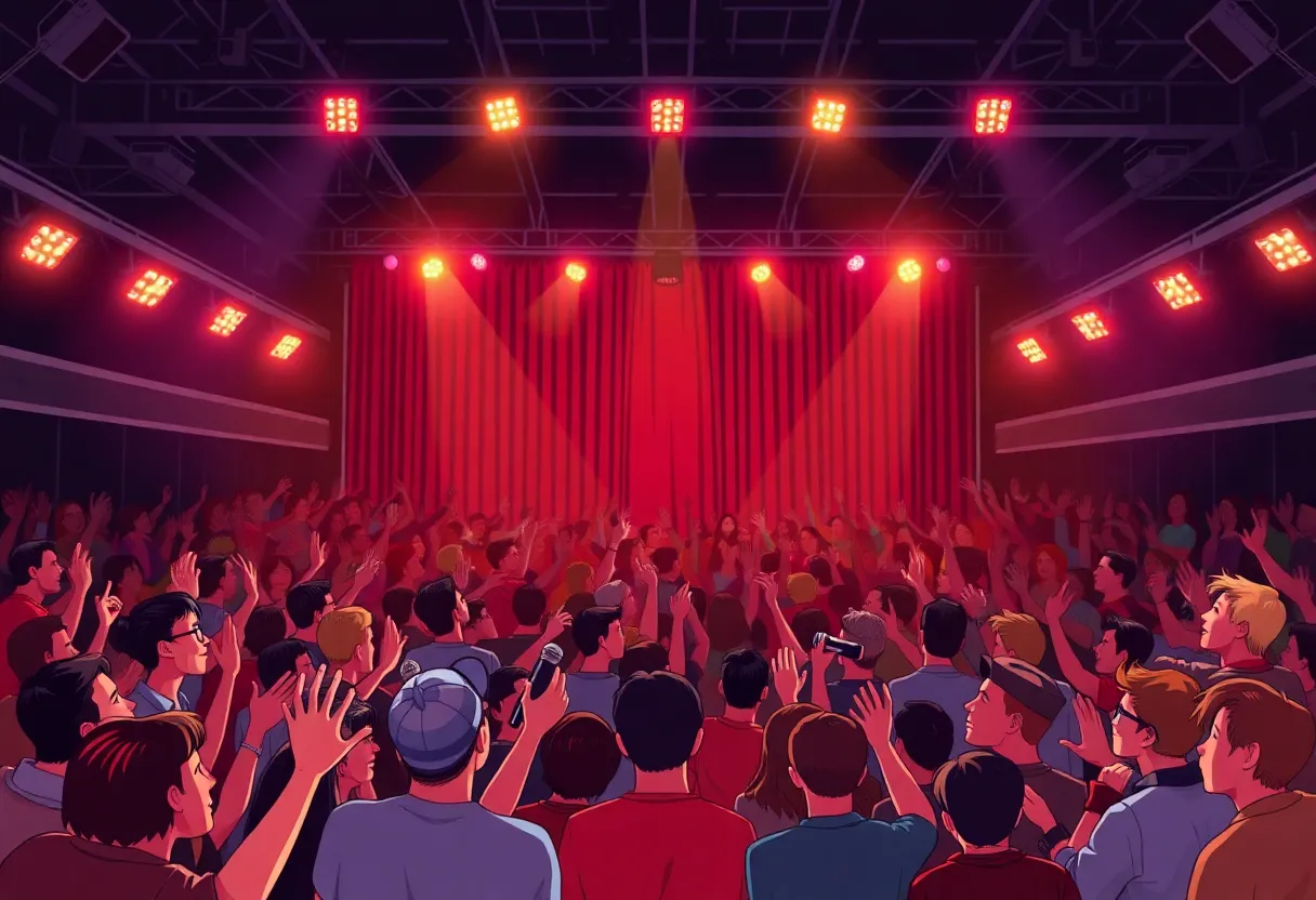 Audience enjoying a comedy show at a packed venue