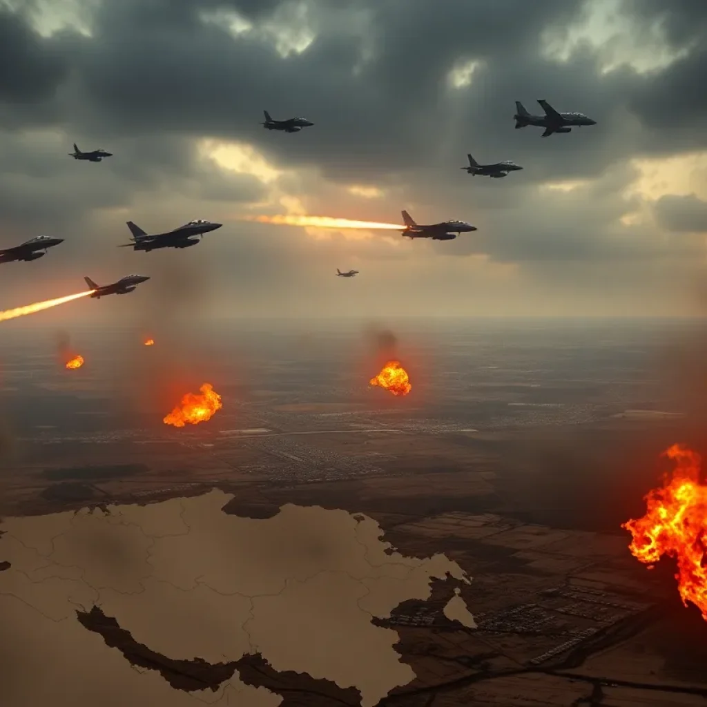 Airstrike operation symbolizing military action against nuclear threats