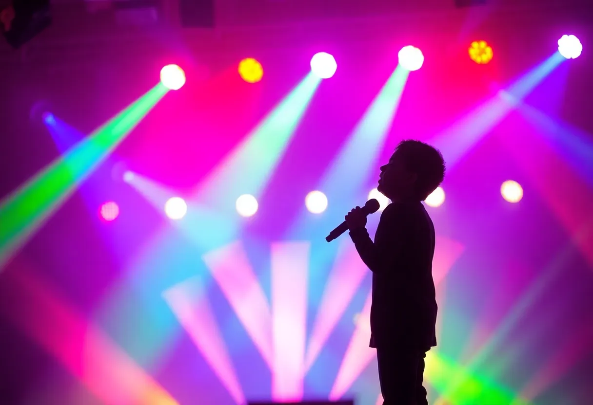 Young girl performing on stage at a talent show