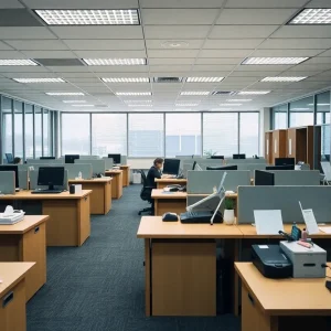 Empty office workspace after layoffs at BCBSM