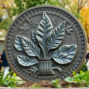 Collaborative bronze coin sculpture from the 'Beneath Our Feet' exhibition in Detroit