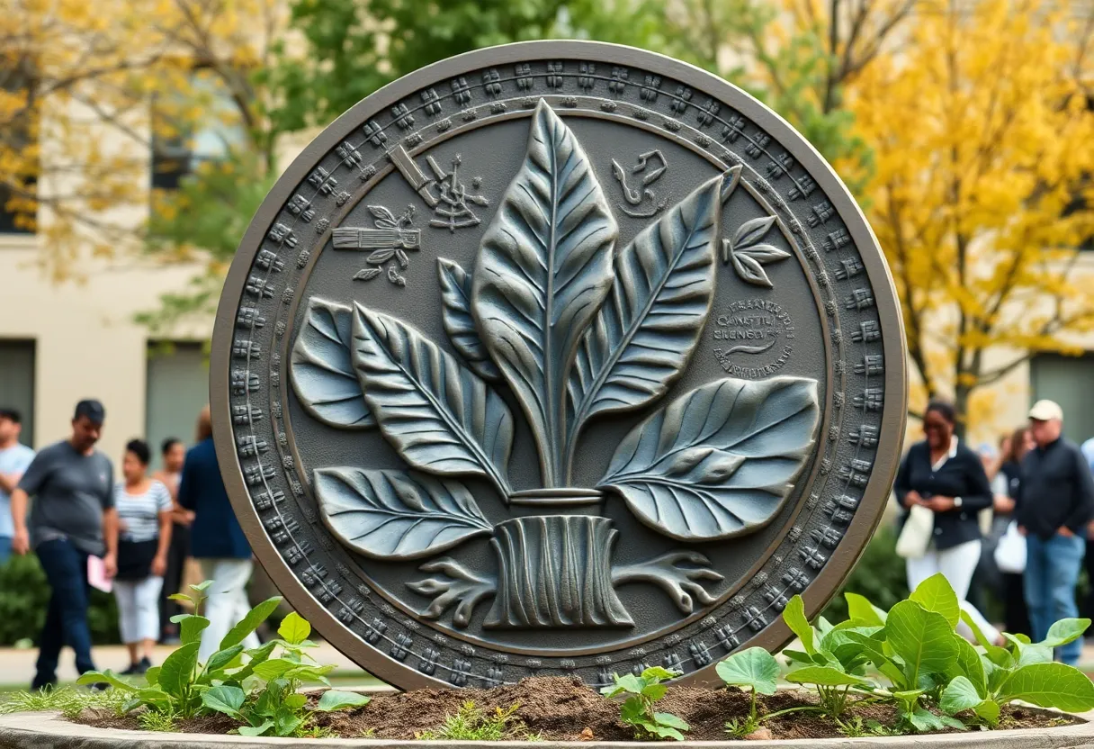 Collaborative bronze coin sculpture from the 'Beneath Our Feet' exhibition in Detroit