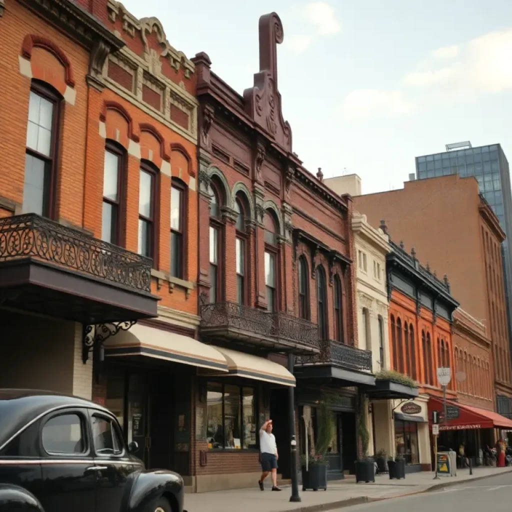 A vibrant 1930s neighborhood scene depicting Black Bottom Detroit's cultural heritage.