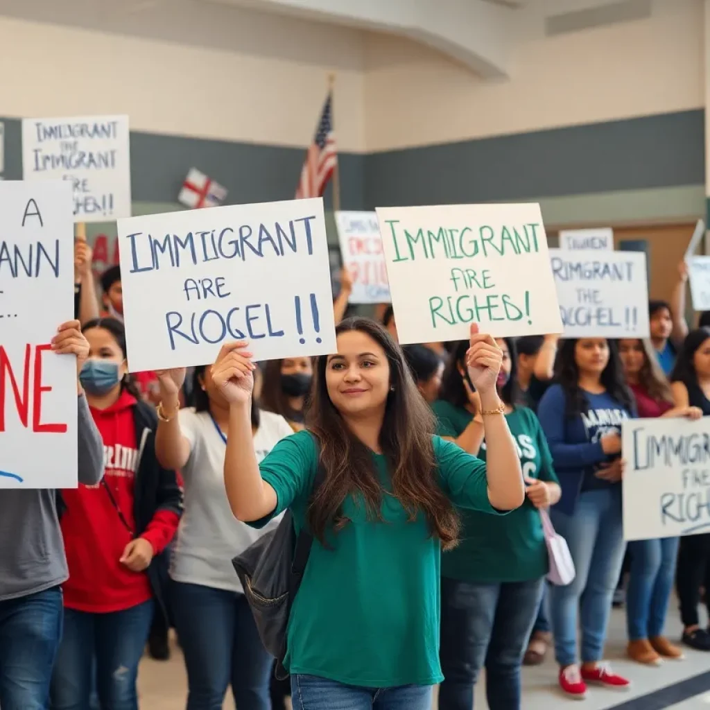 Community members protesting for immigrant rights