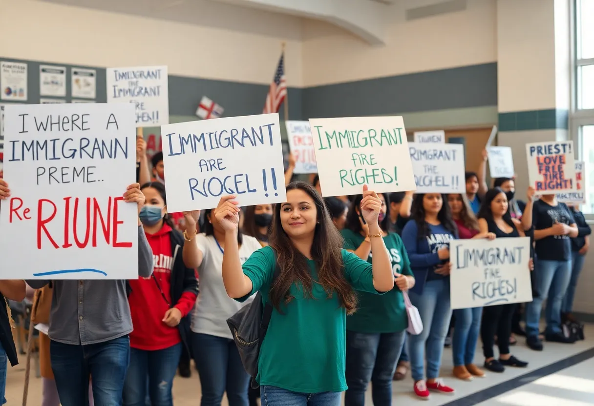 Community members protesting for immigrant rights