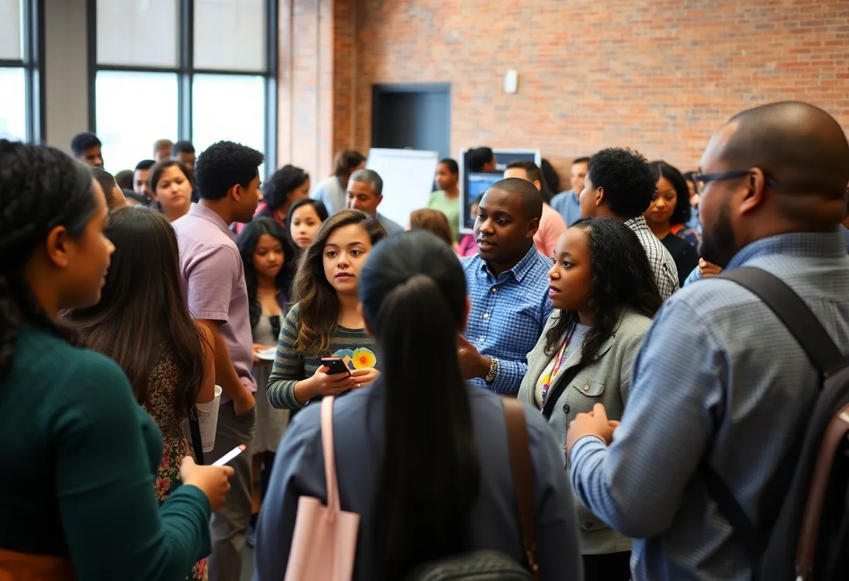 A diverse group engaged in discussions on educational reform in Detroit.
