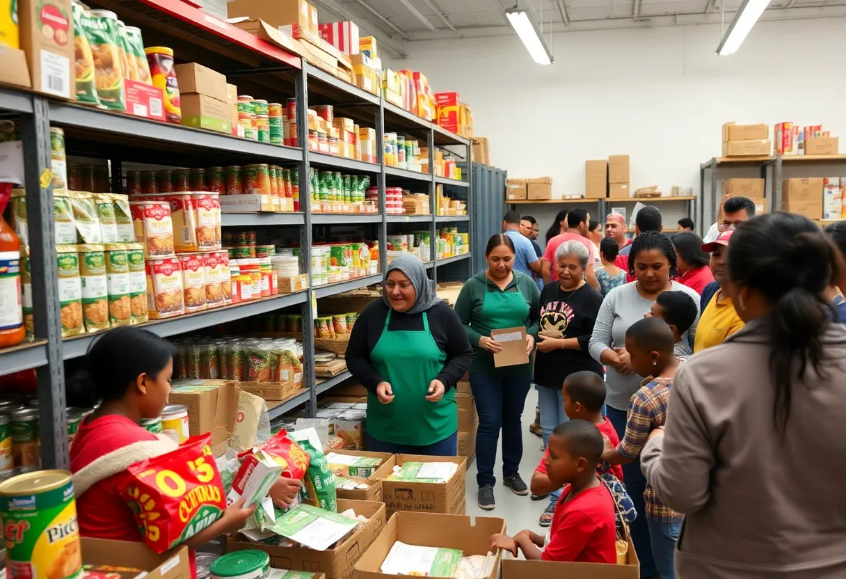 Volunteers at a food bank providing assistance to families
