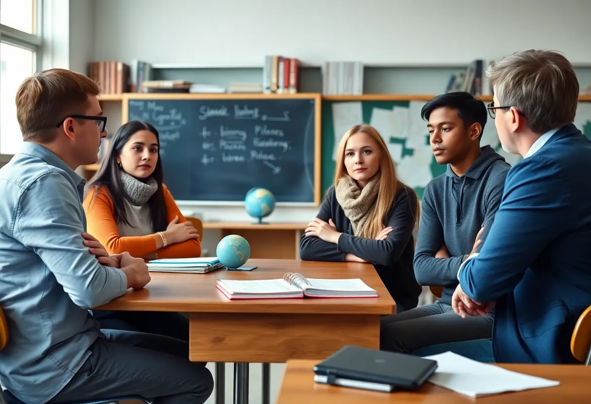 Students and teachers discussing immigration in a classroom