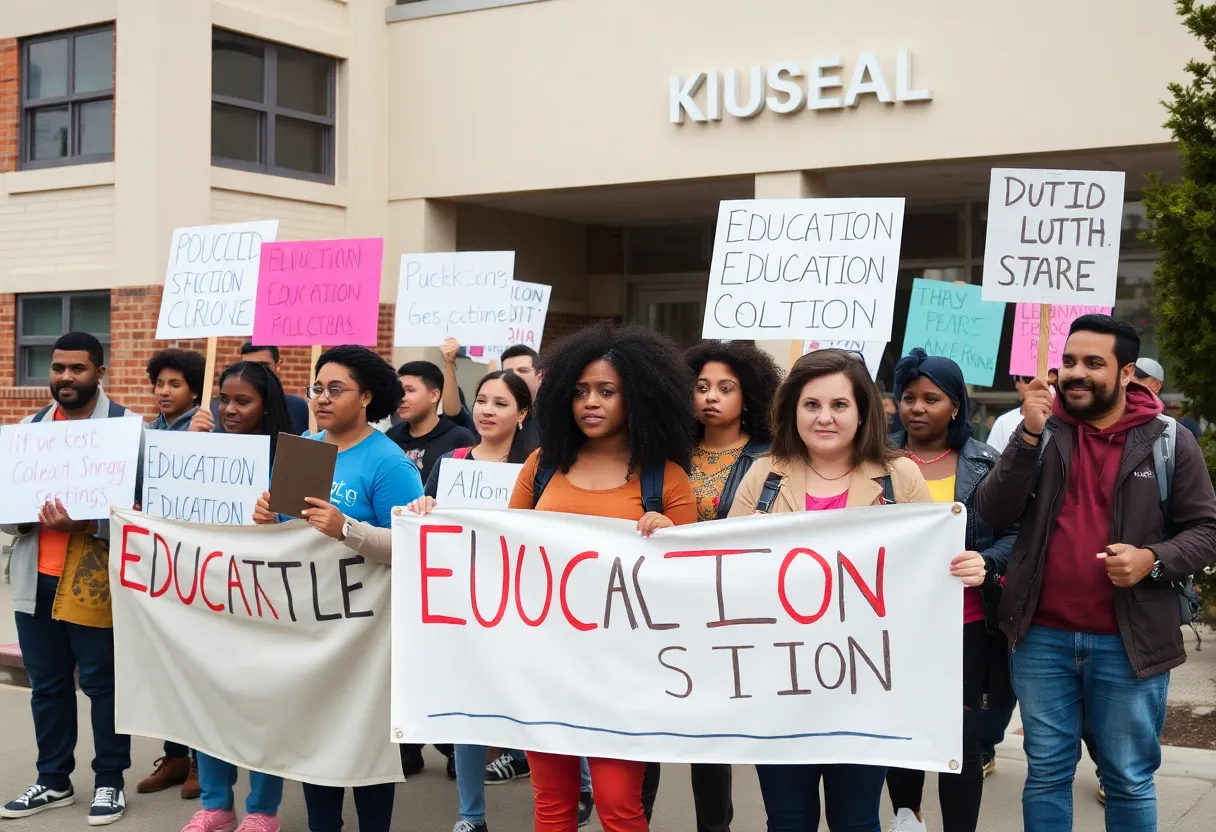 Community members rallying for education rights and against student deportation.