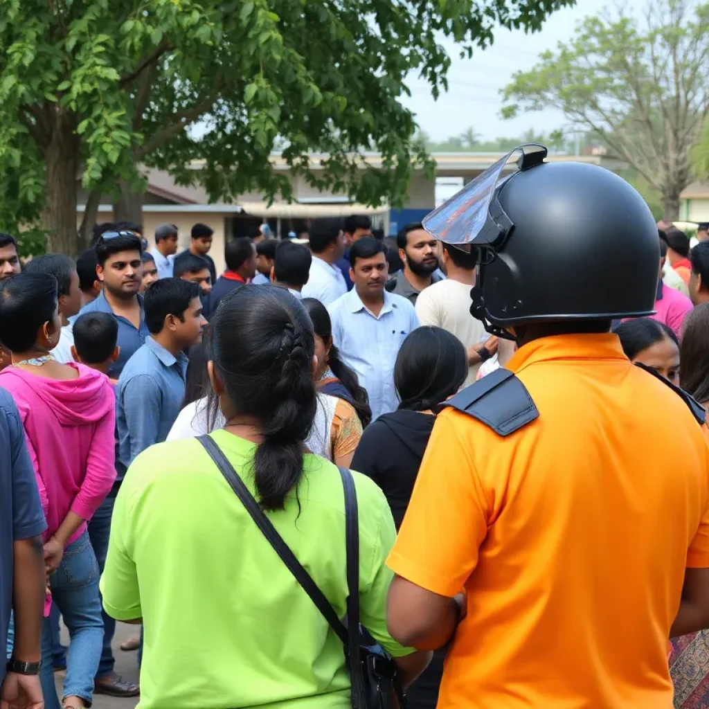 Diverse community members gathered in an outdoor event with visible security.