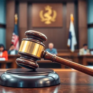 A courtroom with a gavel representing legal challenges faced by gyms during the pandemic