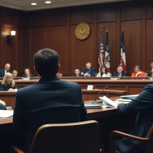 Courtroom scene discussing firearm safety