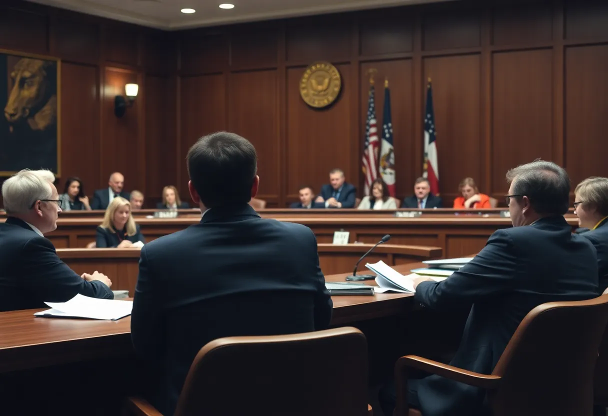Courtroom scene discussing firearm safety