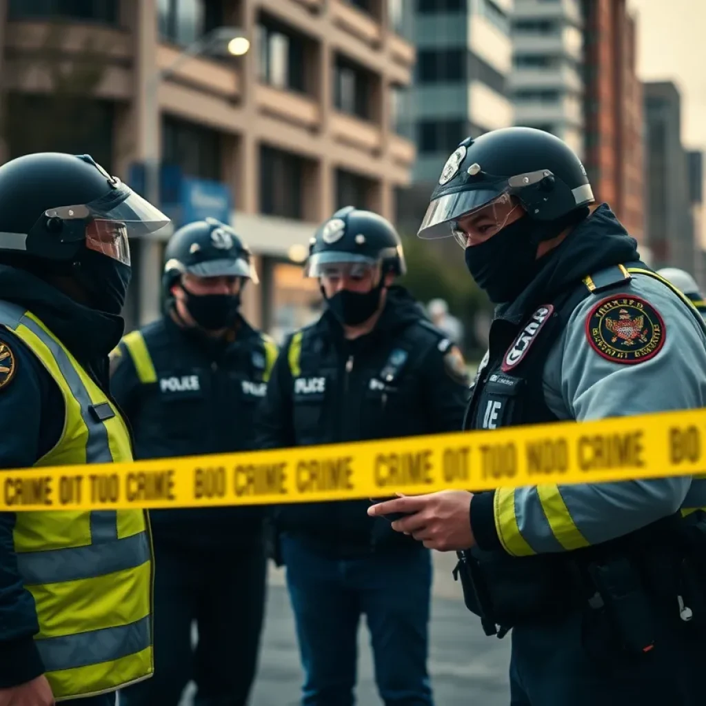 Police officers investigating a robbery scene in Detroit