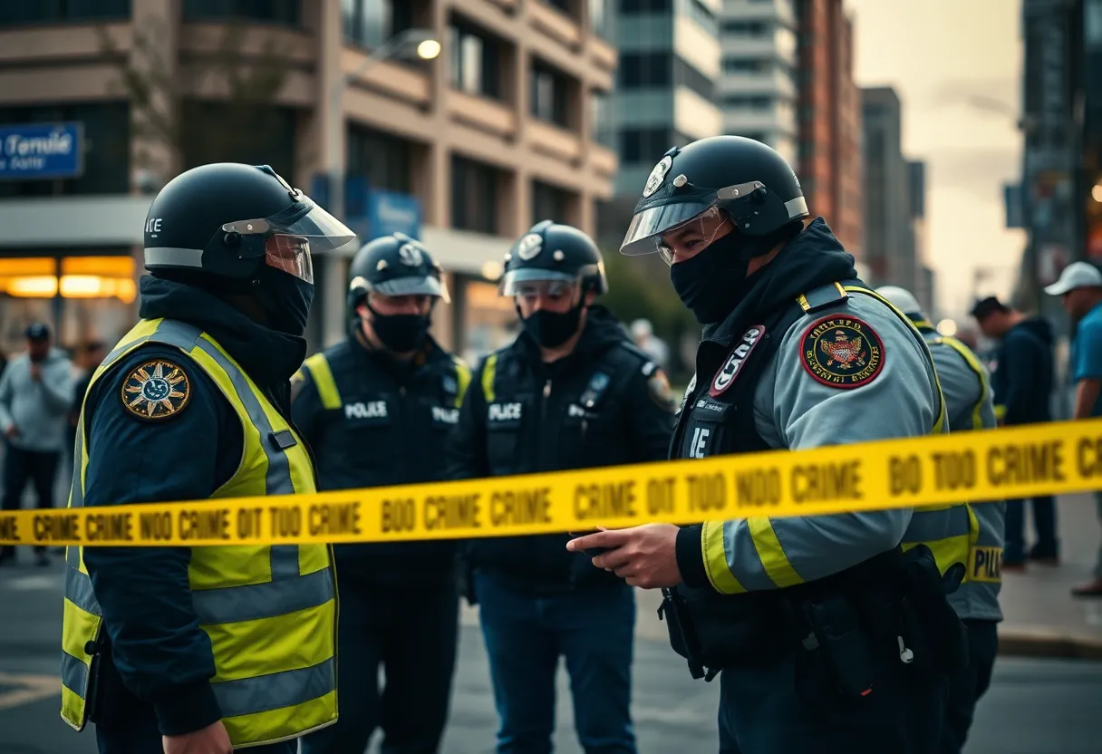 Police officers investigating a robbery scene in Detroit