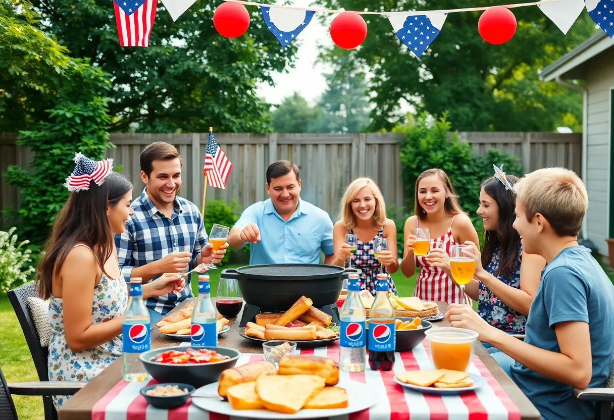 Families celebrating July 4th with BBQ and Pepsi in Detroit