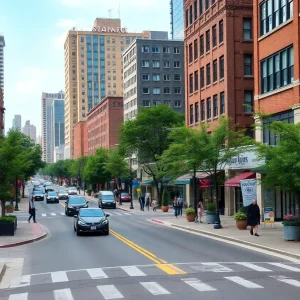 Rendering of the transformed Interstate 375 into a boulevard in Detroit
