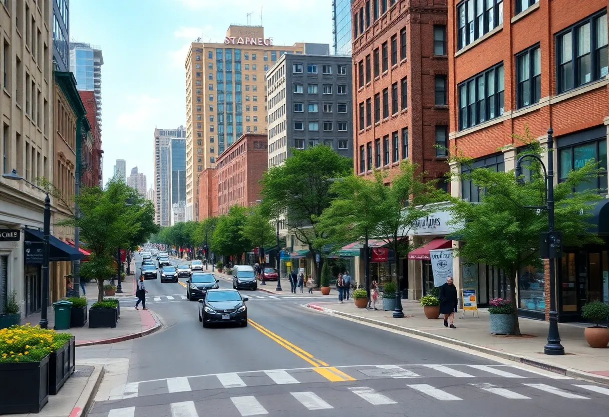 Rendering of the transformed Interstate 375 into a boulevard in Detroit