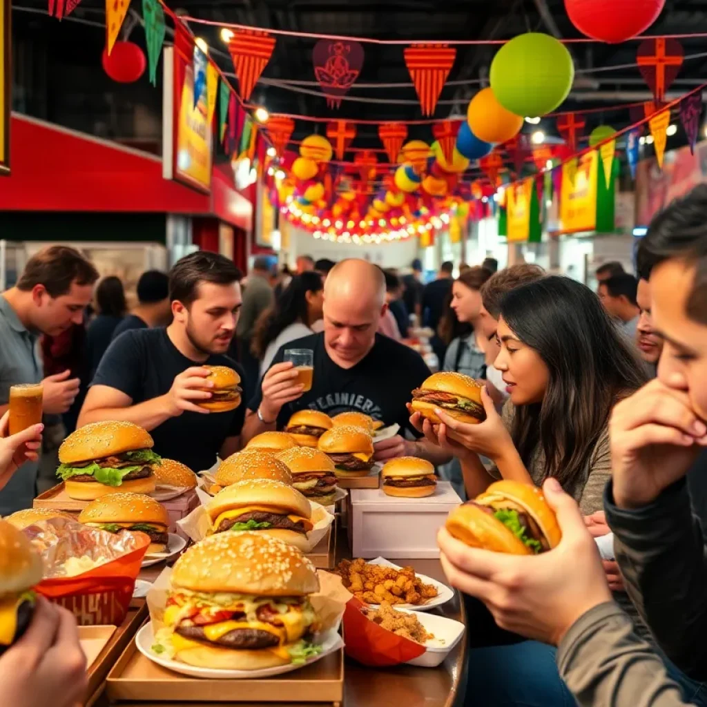 Attendees enjoying burgers at the Detroit Burger Battle