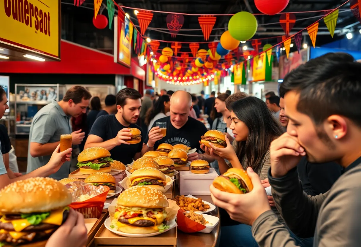 Attendees enjoying burgers at the Detroit Burger Battle
