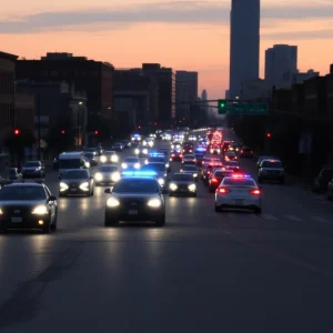 Scene of a drive-by shooting in Detroit with police presence.