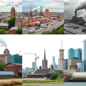 Collage of urban neighborhoods affected by industrialization in Detroit