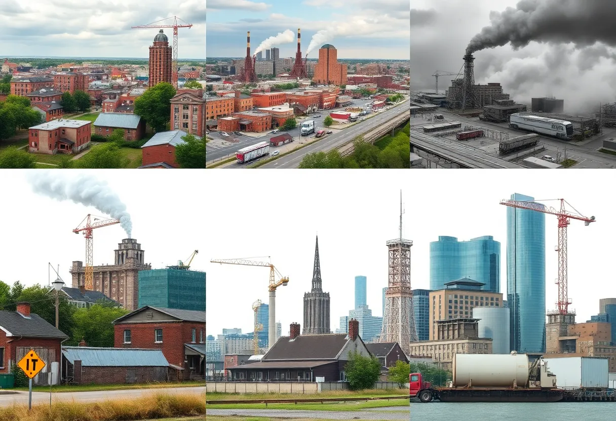 Collage of urban neighborhoods affected by industrialization in Detroit