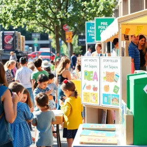Families participating in activities at the Detroit Festival of Books