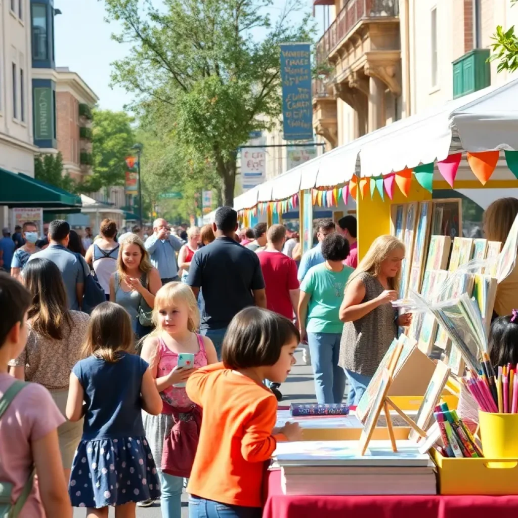 Families enjoying the Detroit Festival of Books at Eastern Market