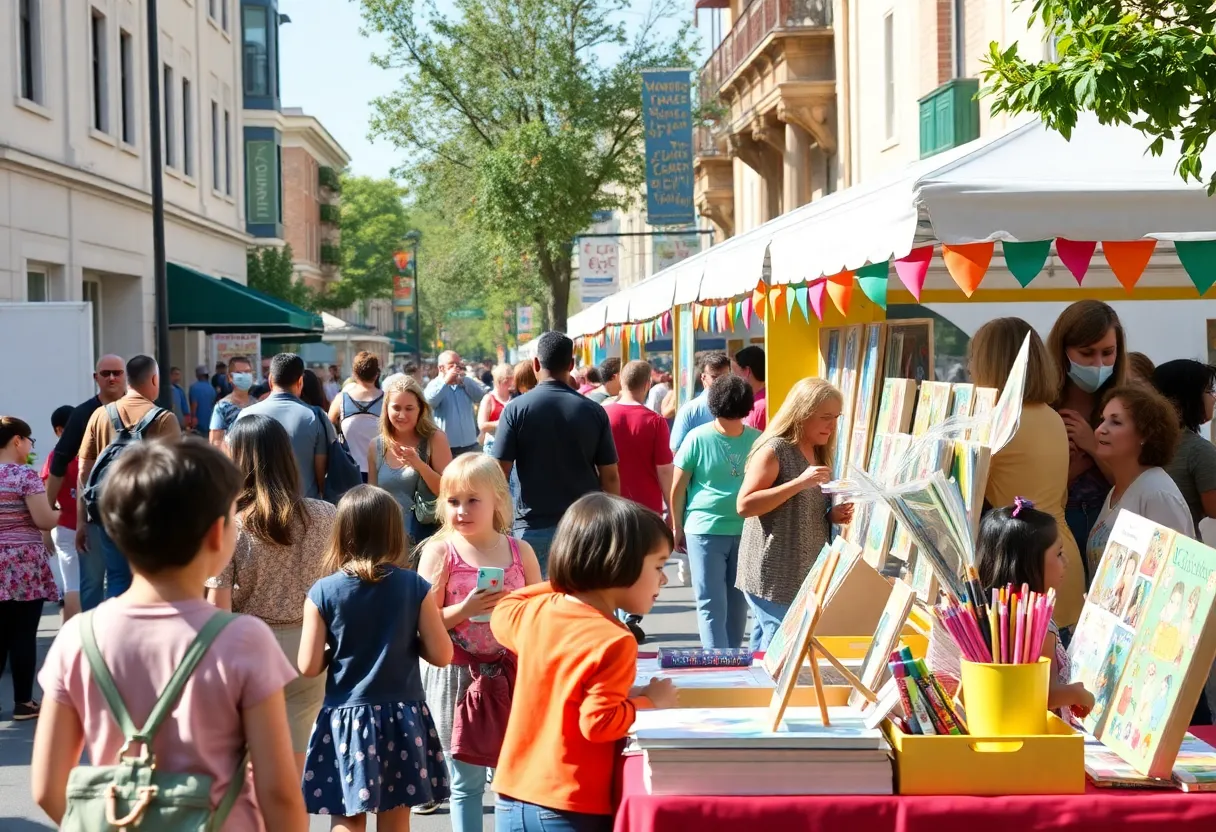 Families enjoying the Detroit Festival of Books at Eastern Market
