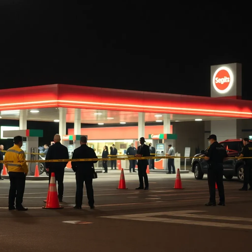 Scene of a gas station shooting in Detroit with police presence