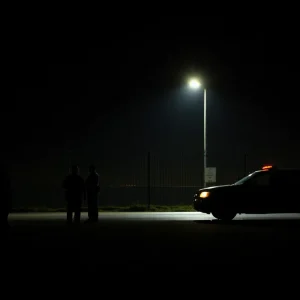 Dramatic nighttime scene at Detroit border with law enforcement
