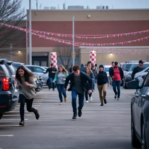 Students fleeing from a Detroit high school parking lot during a shooting incident