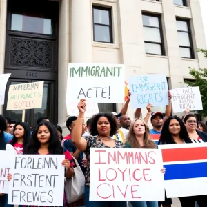 Detroit residents advocating for immigrant rights with signs