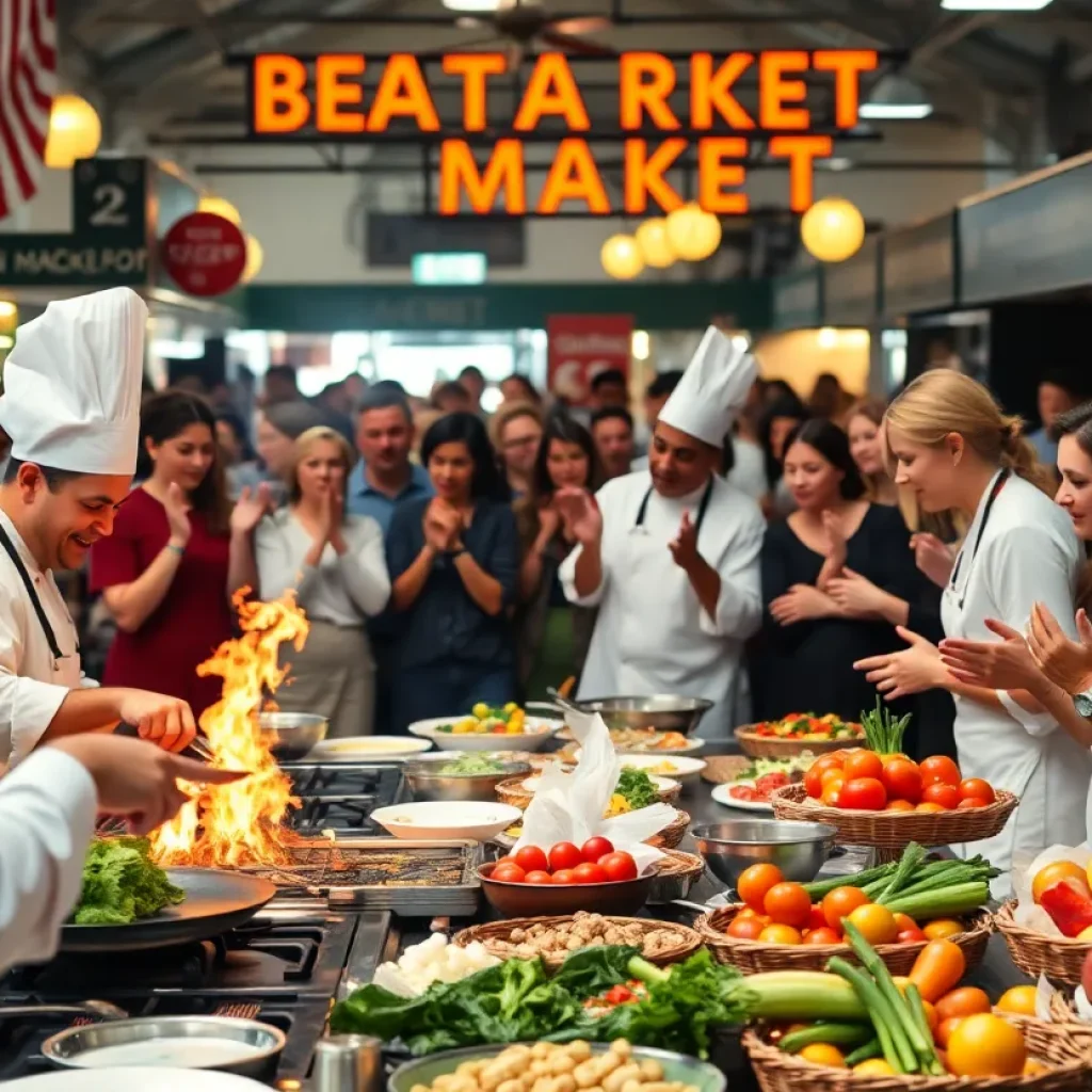 Culinary competition at Detroit Iron Chef II with chefs and audience