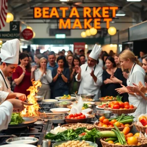 Culinary competition at Detroit Iron Chef II with chefs and audience