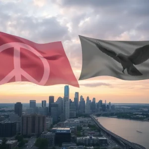 Post A Job in Detroit MI Detroit skyline with peace symbols