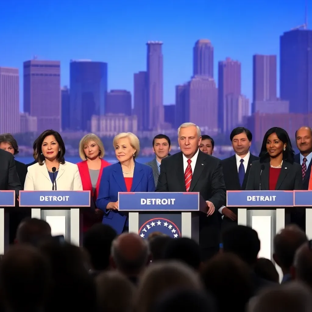 Candidates engaging in a debate in Detroit