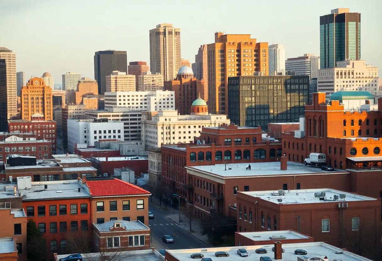 Cityscape of Detroit with diverse neighborhoods and community engagement