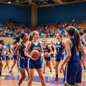 Detroit Mercy women's basketball players practicing on the court