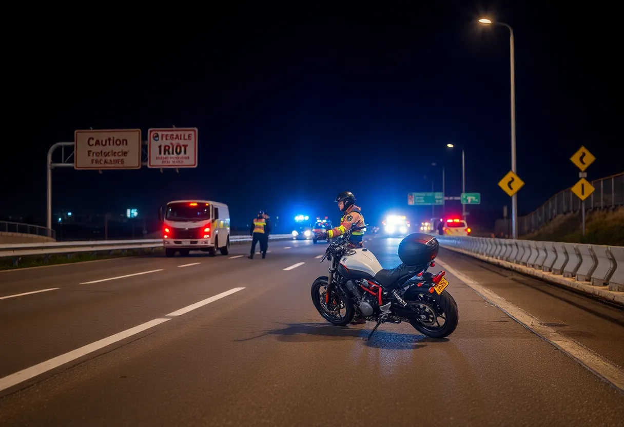 Scene of a motorcycle accident on I-96 in Detroit