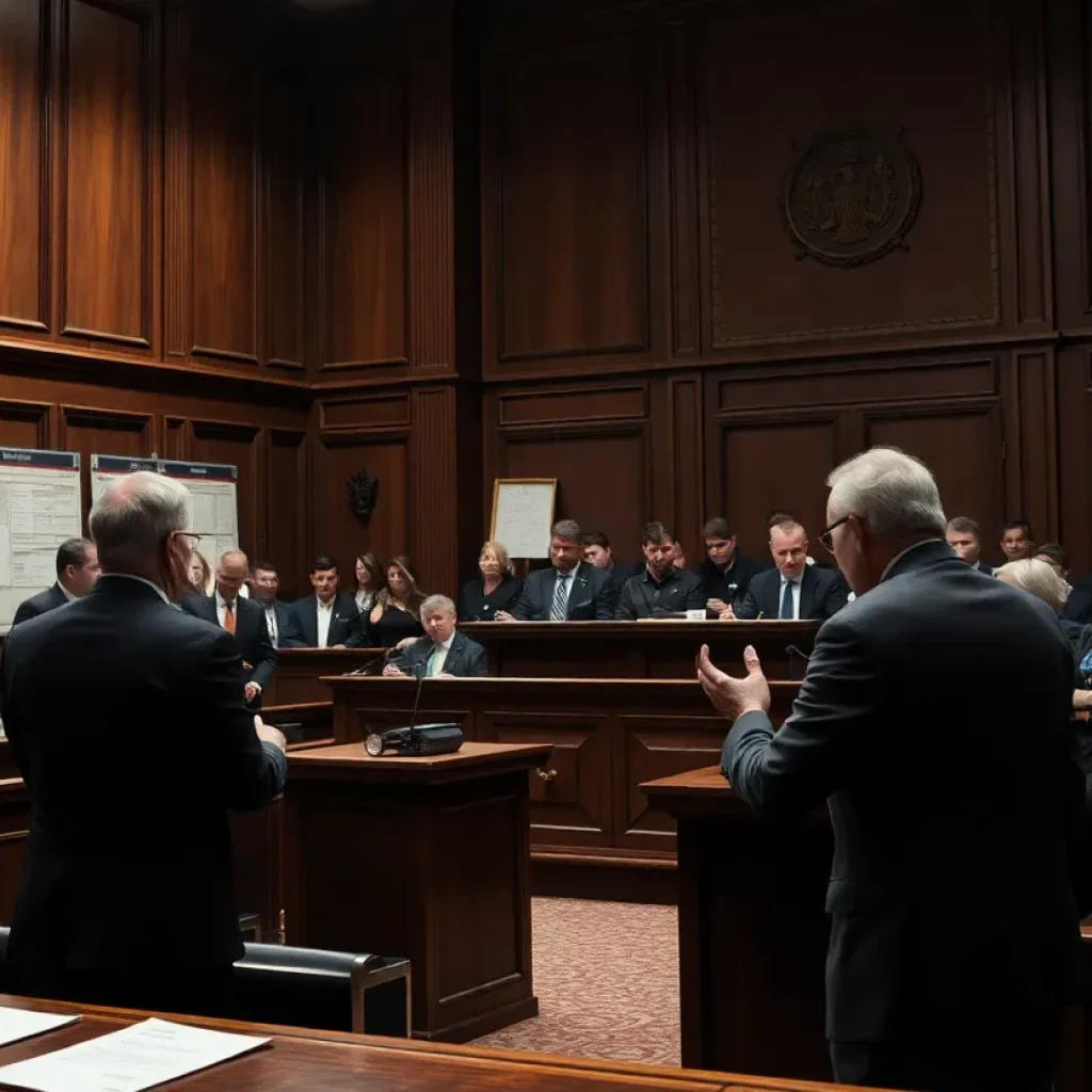 Courtroom scene during a murder trial in Detroit