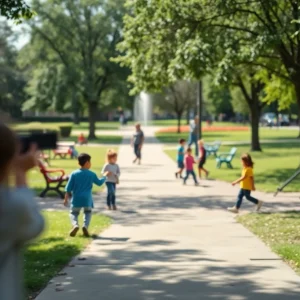 A peaceful park scene disrupted by violence.
