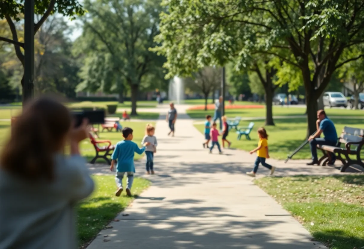 A peaceful park scene disrupted by violence.