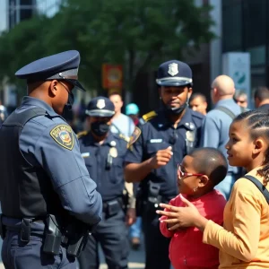 Detroit police officers assisting the community in a child reunion case