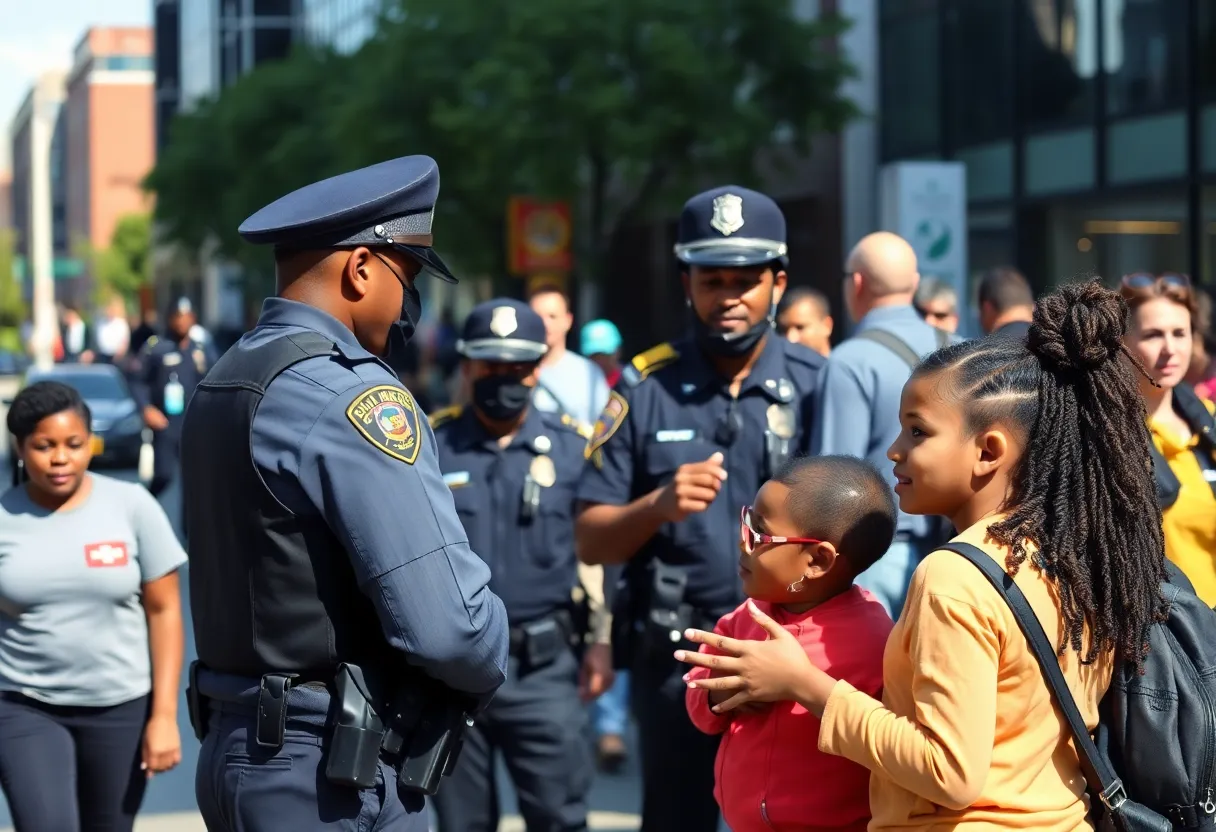Detroit police officers assisting the community in a child reunion case