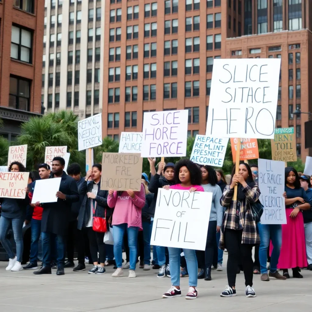 Protesters demonstrating for civil rights in Detroit
