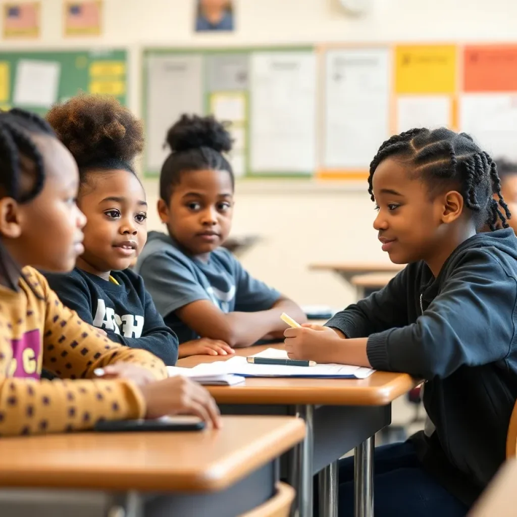 Students in a Detroit classroom engaged in learning activities