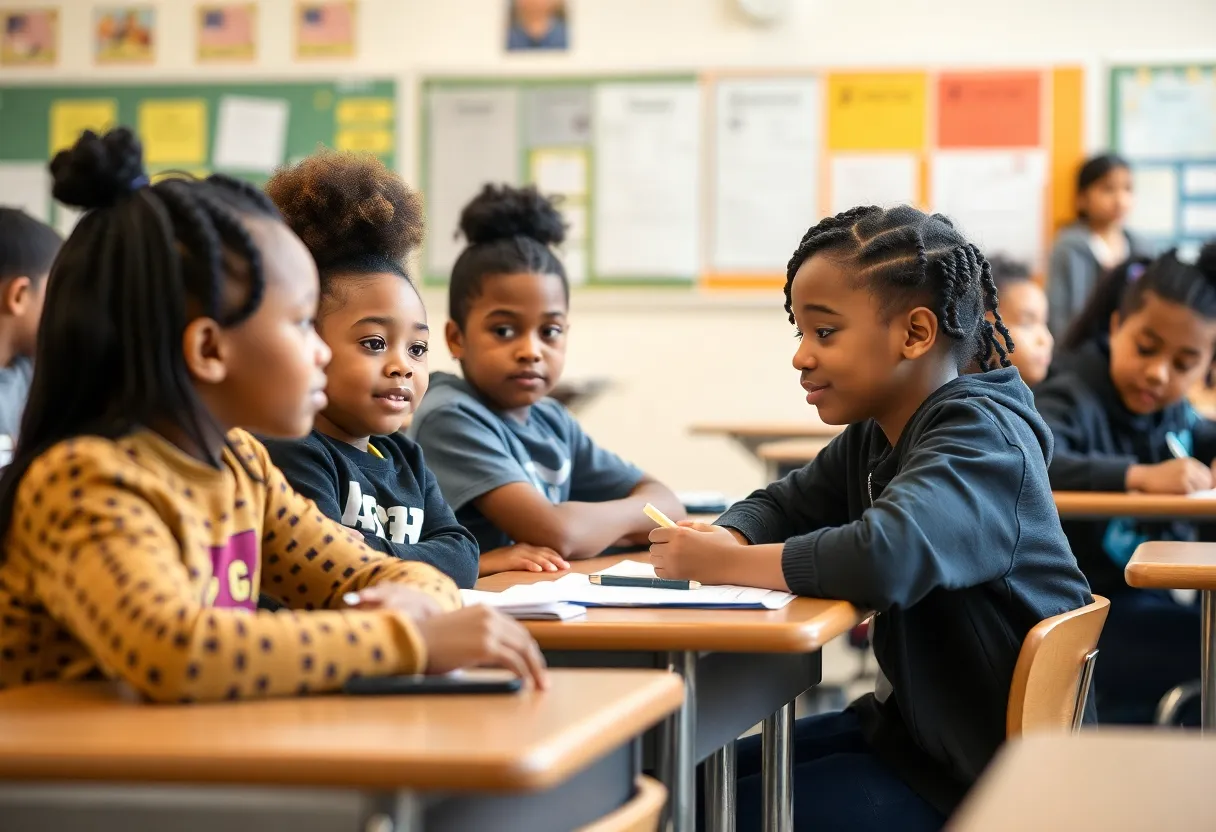 Students in a Detroit classroom engaged in learning activities