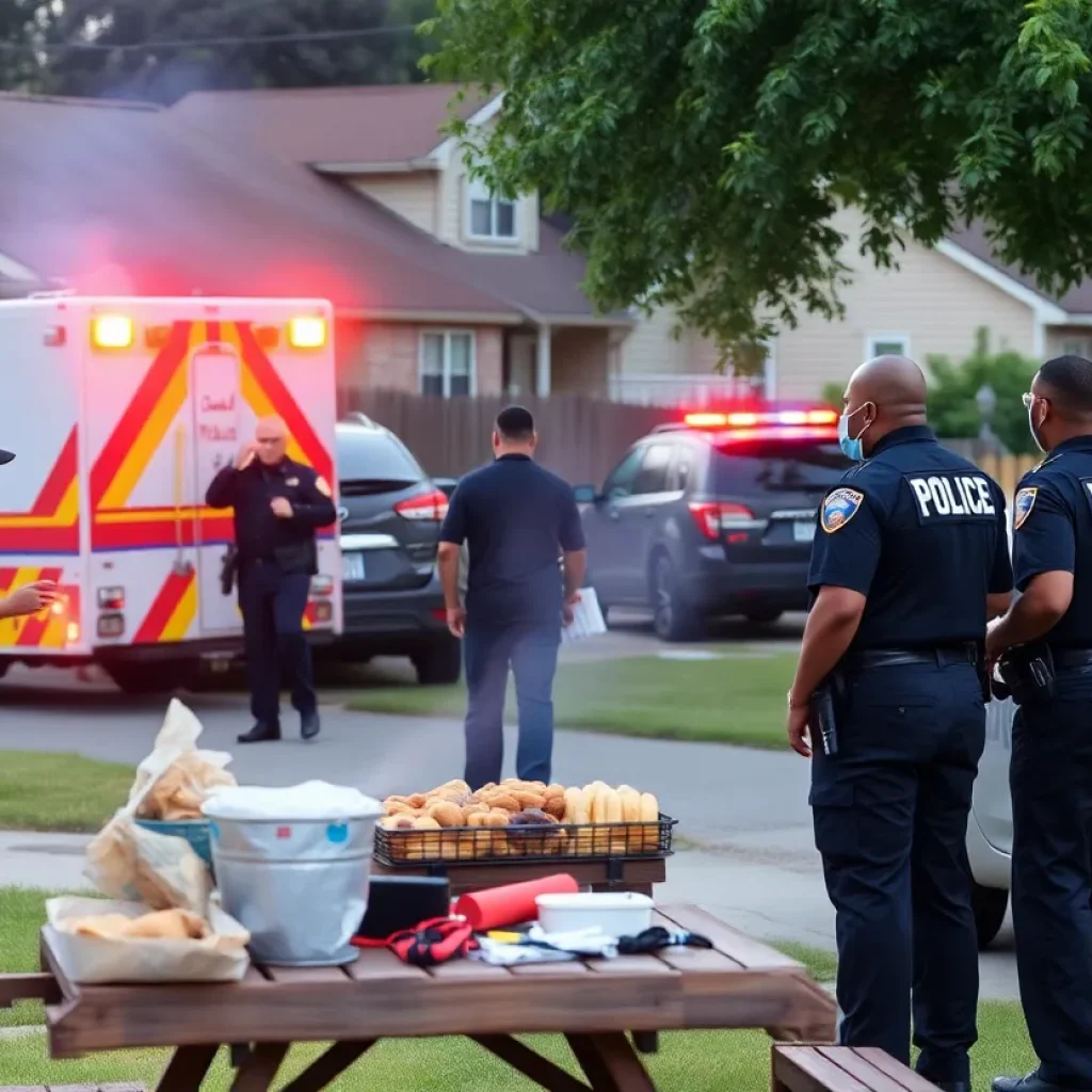 Police at a cookout scene in Detroit following shootings